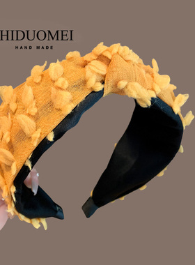 发箍女2025年新款宽边打结头箍毛绒黄色显白增高炉顶发窟外出发卡