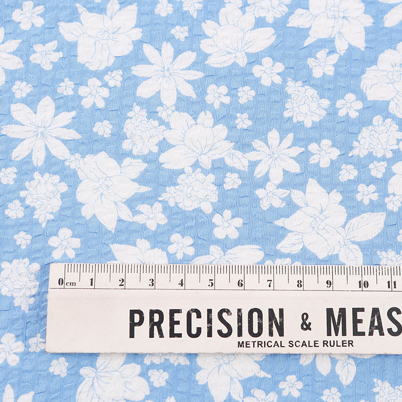 厂家现货 小清新全棉盐缩植物印花面料 春夏连衣裙时尚女装面料