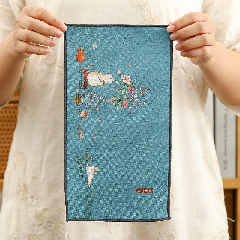 中式国潮创意长方茶席加厚吸水茶巾功夫茶道配件茶垫桌布茶壶垫无