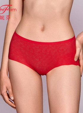 曼妮芬舒适无痕纯棉内裆中腰裤女士内裤本命年红底裤20612398