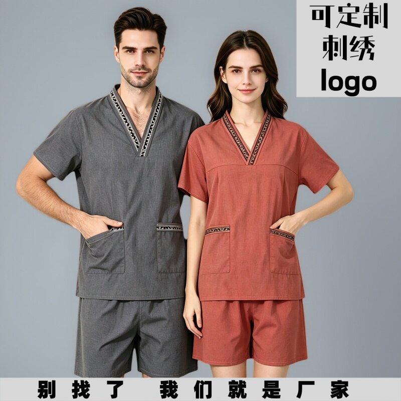 贡麻汗蒸服2026新款浴服男女情侣套装高档按摩桑拿服足浴店理疗服