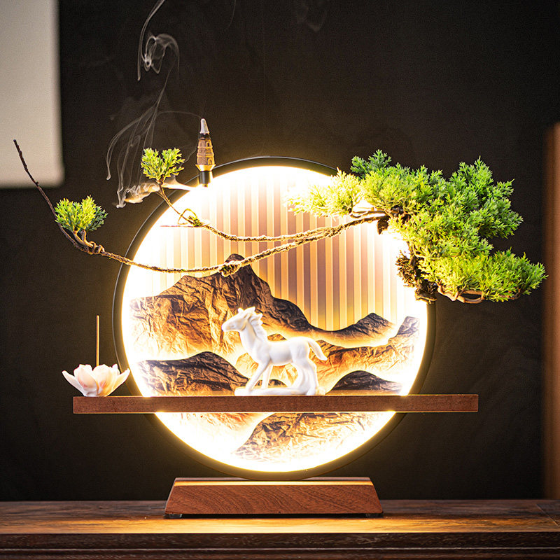 客厅玄关家居装饰乔迁生日礼物led小夜灯摆件陶瓷马桌面高档礼品
