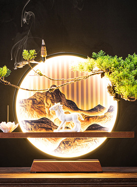 客厅玄关家居装饰乔迁生日礼物led小夜灯摆件陶瓷马桌面高档礼品