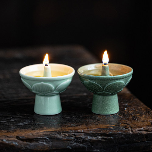 陶瓷底座灯盏家用佛前长明灯