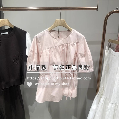 季月无序BDS2HD2478衣播女装2025夏装圆领休闲风短袖收腰衬衫上衣