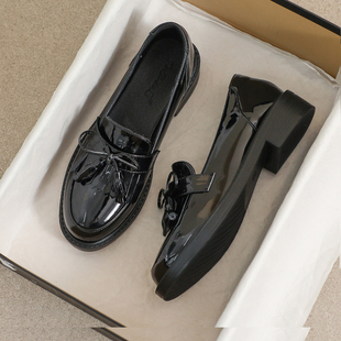 秋冬乐福英伦风黑色软底职业平底工作加绒单鞋 女款 小皮鞋 牛皮版