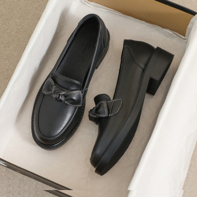 羊皮版~法式小皮鞋女款2025新款秋冬英伦黑色软底豆豆平底乐福鞋