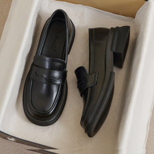 牛皮版~英伦风厚底乐福鞋女大码41懒人百搭单鞋43学院风jk制服鞋