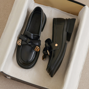 牛皮版~英伦风厚底乐福鞋女大码41懒人百搭单鞋43学院风jk制服鞋