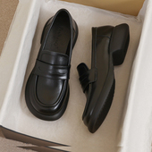 大码 41到43乐福鞋 女英伦风小皮鞋 羊皮版 厚底黑色上班工作单鞋 子