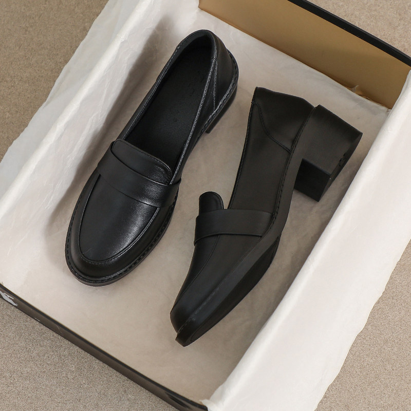 牛皮版~久站不累脚小皮鞋女2026新款秋冬英伦高跟乐福鞋加绒单鞋