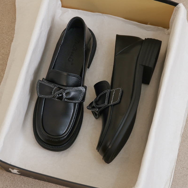 羊皮版~法式乐福鞋女2025新款秋冬黑色厚底软底小皮鞋大码41到43