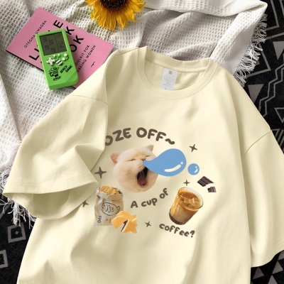 美式可爱猫咪短袖男女纯棉宽松潮牌百搭t恤夏季新款显瘦创意上衣