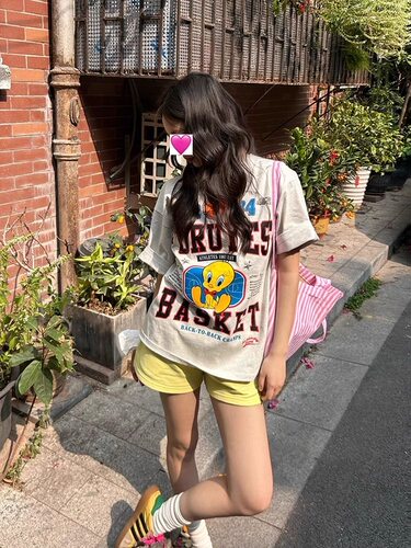 美式复古卡通印花短袖T恤女宽松潮牌纯棉小众设计感半袖上衣ins潮