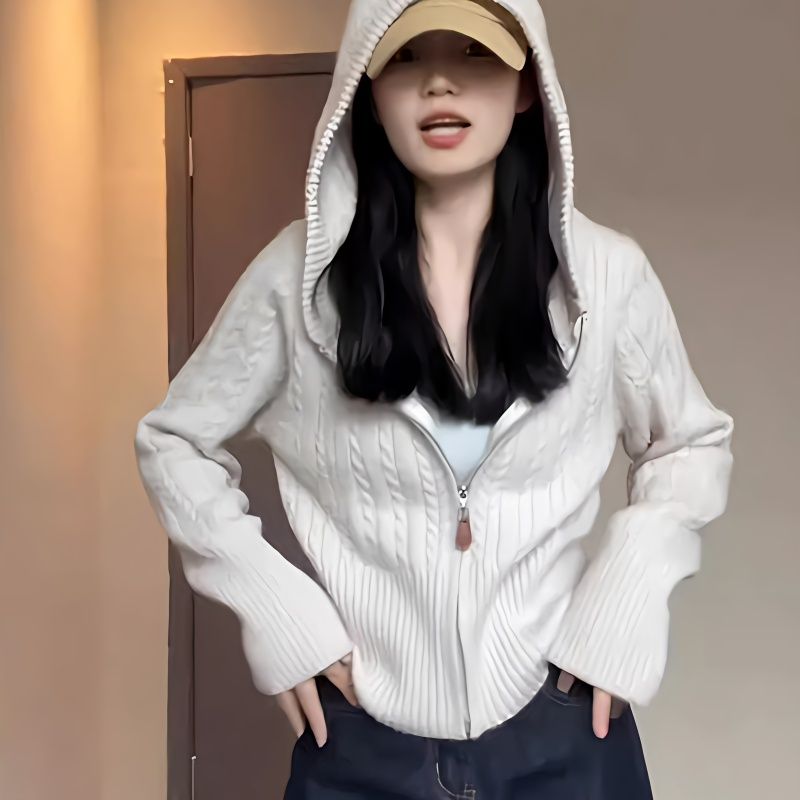 慵懒拉链毛衣外套短款百搭上衣