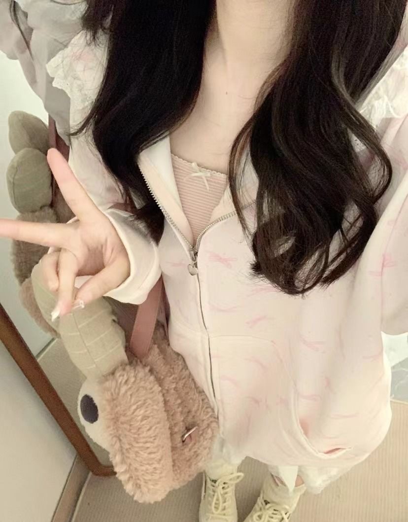 日系JK风开衫外套女连帽可爱学生软妹宽松薄款加绒加厚卫衣帽衫