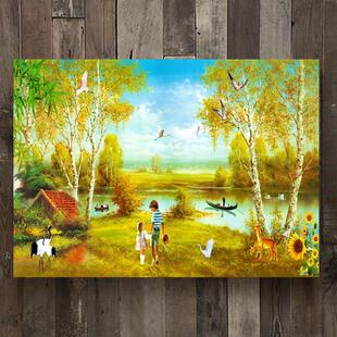 田园风格 饰画餐厅无框画单幅仿油画风景壁画饭厅挂画客厅走廊画 装