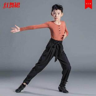 红舞裙秋冬新款儿童男拉丁练习服表演服套装恰恰伦巴拉丁舞服长袖