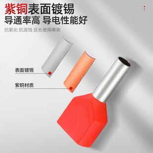 管型预绝缘端子TE7508双线欧式针型管状冷压接线端子针形压线铜管