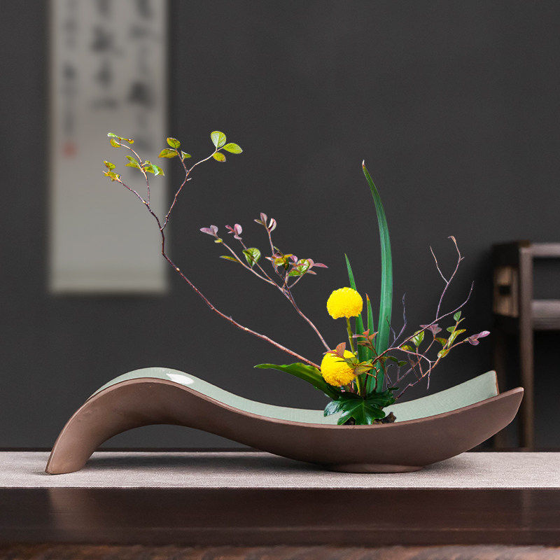 剑山新中式哥窑水培插花器皿花盆花道陶瓷无孔创意苔藓球日式摆件,鲜花速递/花卉仿真/绿植园艺,花盆,淘宝优惠券,粉丝福利购,淘宝优惠卷