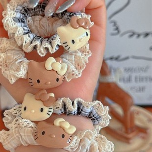 甜美蕾丝花边黑皮猫咪发圈简约少女马尾小肠圈高颜值ins可爱发绳