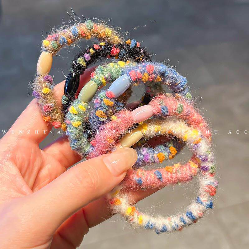 秋冬毛毛头绳橡皮筋糖果少女心毛绒发饰扎头发彩虹色点丸子头发绳