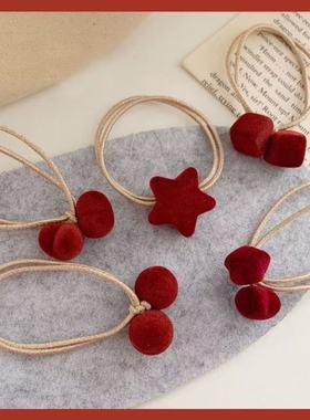 新款红色国风喜庆粗头绳冬款毛绒发圈森女法式学院风ins网红饰品
