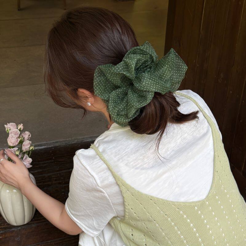 韩系ins简约柔软经典波点发圈复古绿春秋新款大肠圈博主同款发饰图片
