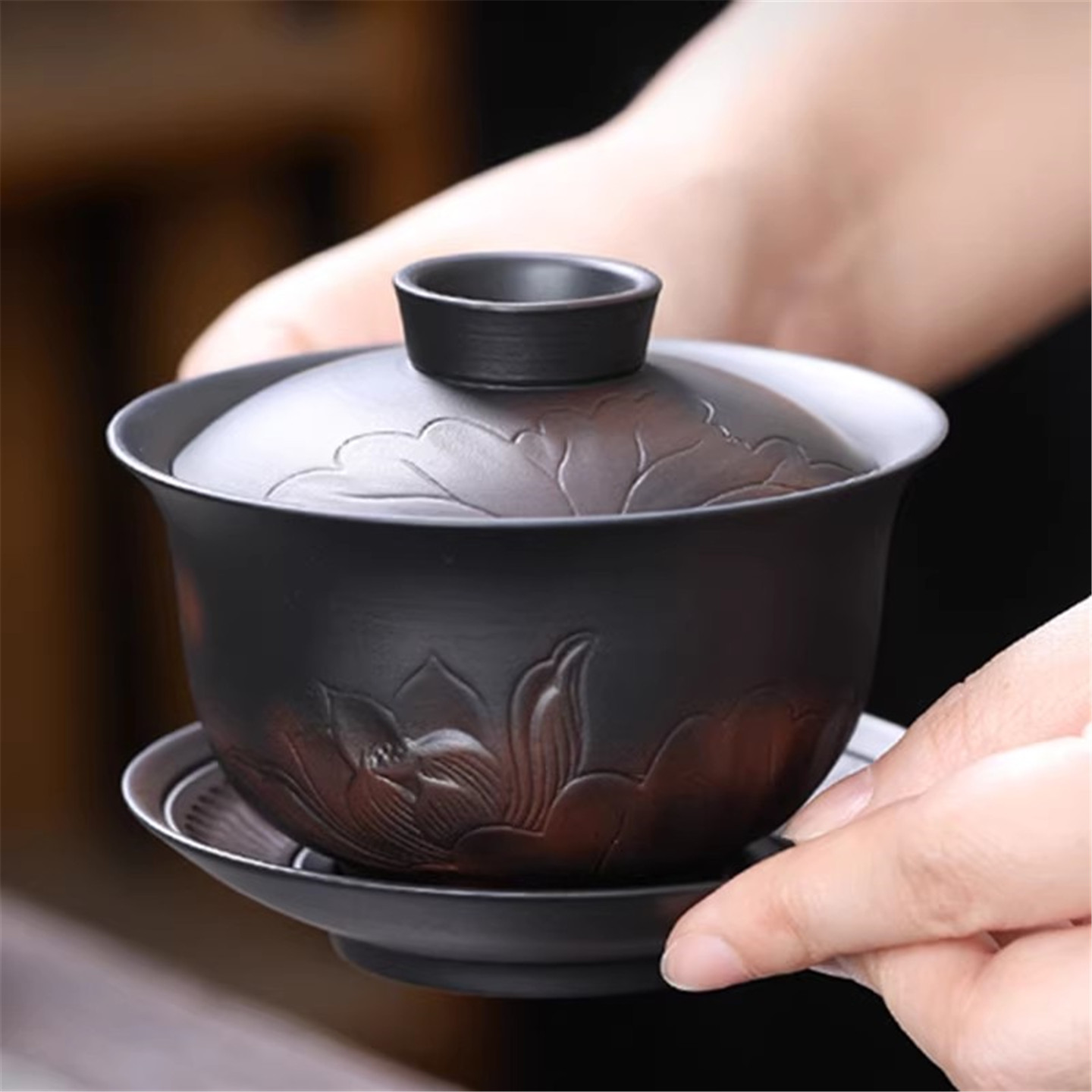 盖碗不烫手高档手工复古