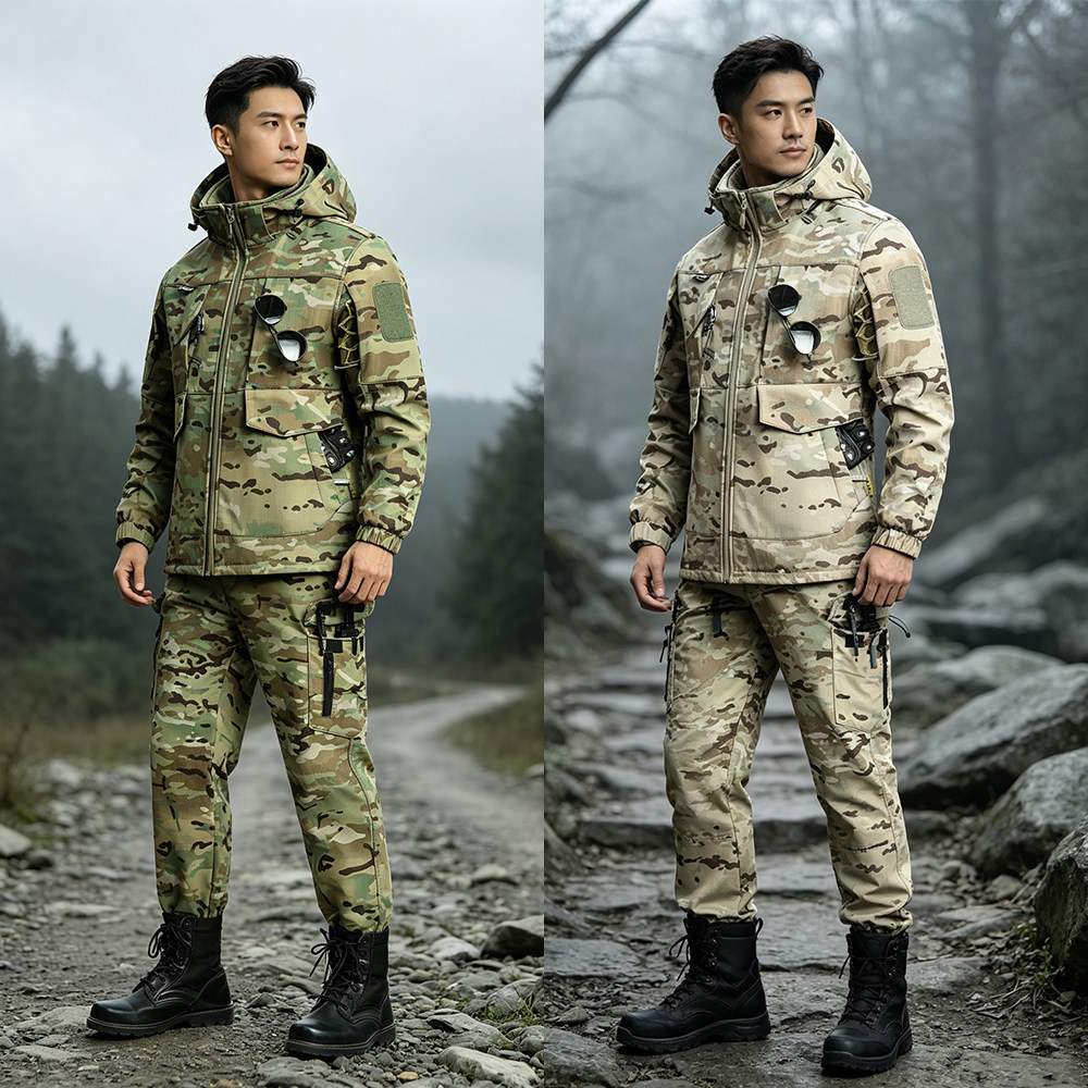 冬季劳保工作服男装迷彩服加绒加厚套装防寒保暖冲锋衣作训保安服