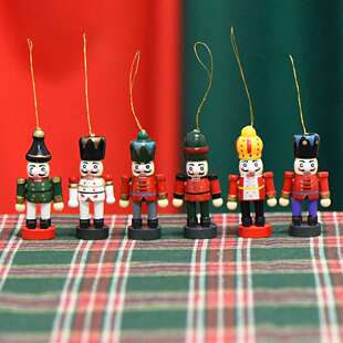 饰工艺品圣诞树挂件 迷你小型木质装 7CM套装 圣诞胡桃夹子木头欧式