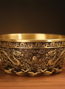 双龙黄铜聚家宝盆装满琉璃元宝百饰缸客福厅桌面装摆件用NQS家居