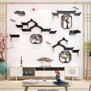 茶室背景墙装 饰3d立体贴纸自粘茶叶店茶楼馆墙壁贴画布置用品创意