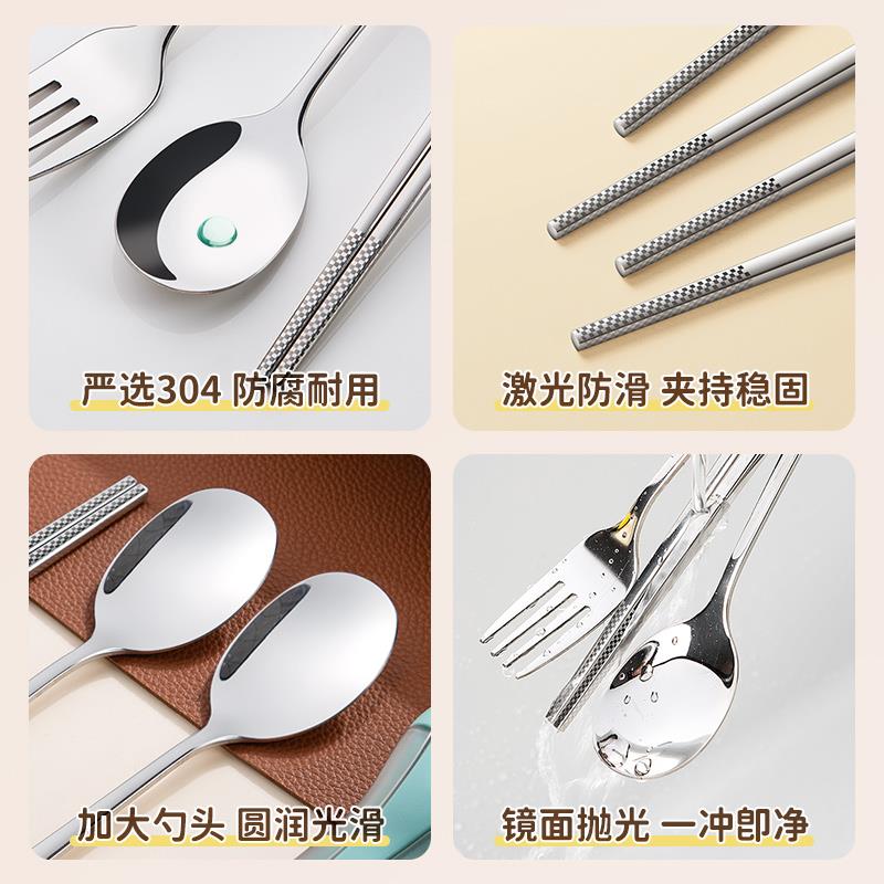 筷子勺子三套装304人不锈钢便携餐金具件套一用收纳盒户WA-XBXC外