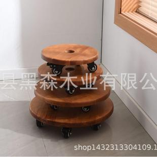 圆形橡木花STP盆托盘客厅可移动不伤地加板厚胶万向轮质木花托现