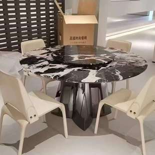 佛山大理奢石德利丰岩板餐桌圆形家用高级感酒店餐厅吃饭桌带椅子