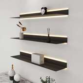 发光展示架墙上带灯金属层板置物装 饰架壁挂书架家用创意一字隔板