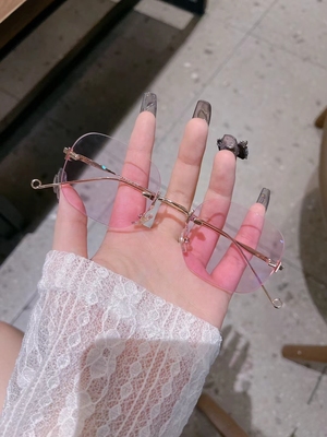 腮红眼镜框女素颜神器近视可配度数方圆脸超轻无框眼镜显脸小