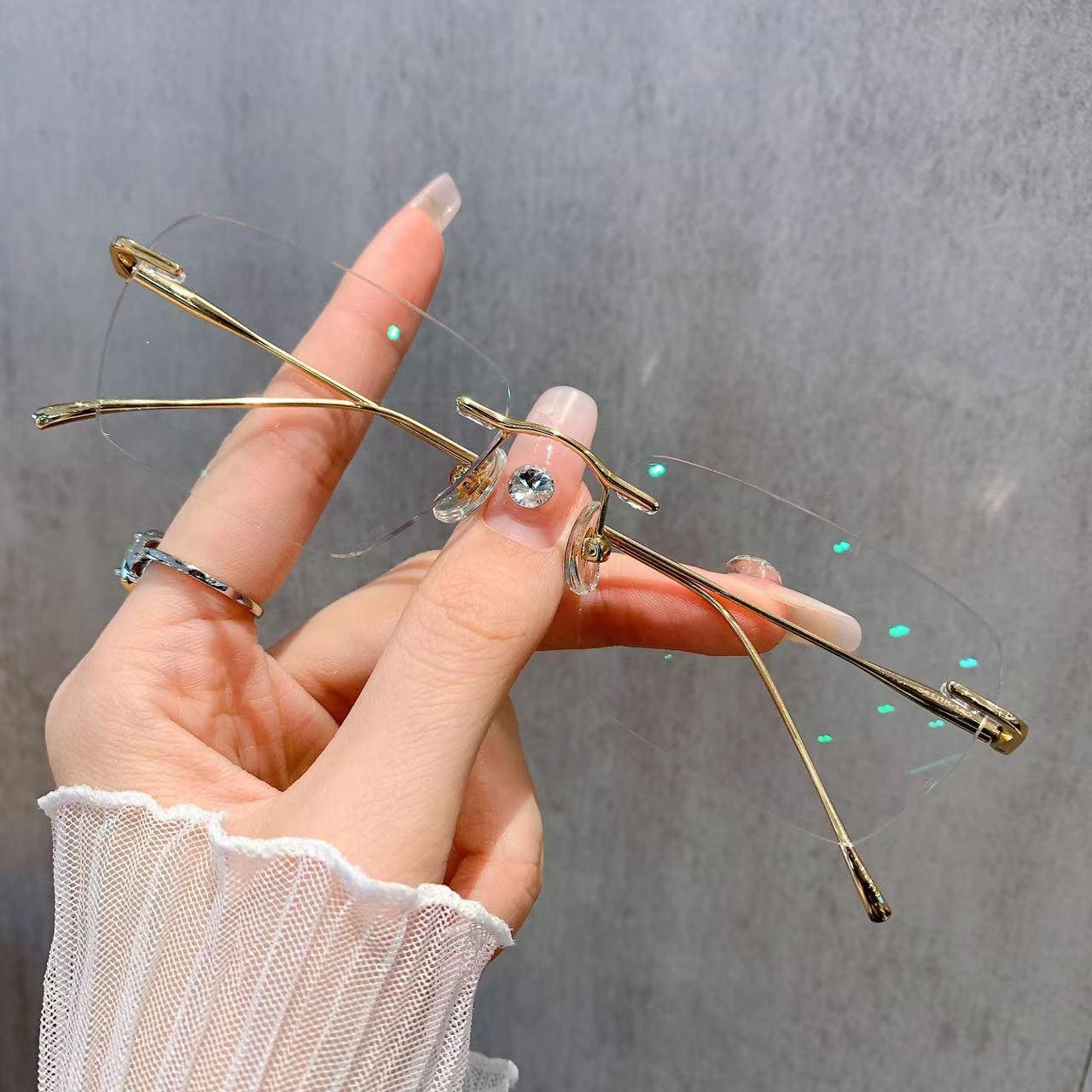超轻纯钛无框眼镜女近视可配度数无边纯欲小方框防蓝光变色眼睛架
