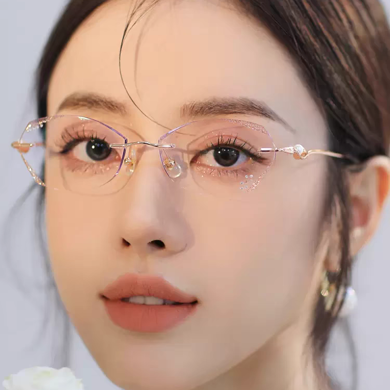时尚无框眼镜近视女可配度数素颜神器超轻无边框眼睛框镜架纯欲镜