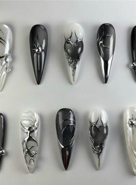 24pcs Black Cat's Eye Press on Nails Finished Ins Wearable F