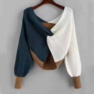waist sweater knitted womens contrast fancy color tops