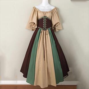 slim swing contrast big Medieval sleeves dress color flying