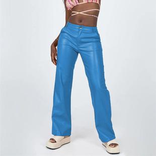 high waist trousers leather Womens wide pants leg loose