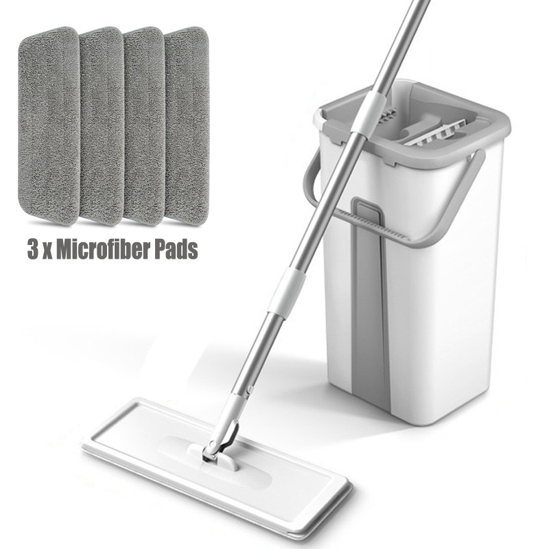 Household mop and bucket set Flat mops with wringer mop pads