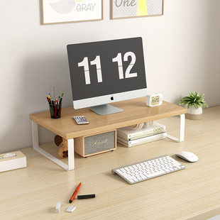 Large Dual Monitor Stand Riser, Solid Wood Desk Shelf Office