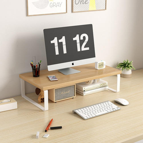 Large Dual Monitor Stand Riser, Solid Wood Desk Shelf Office