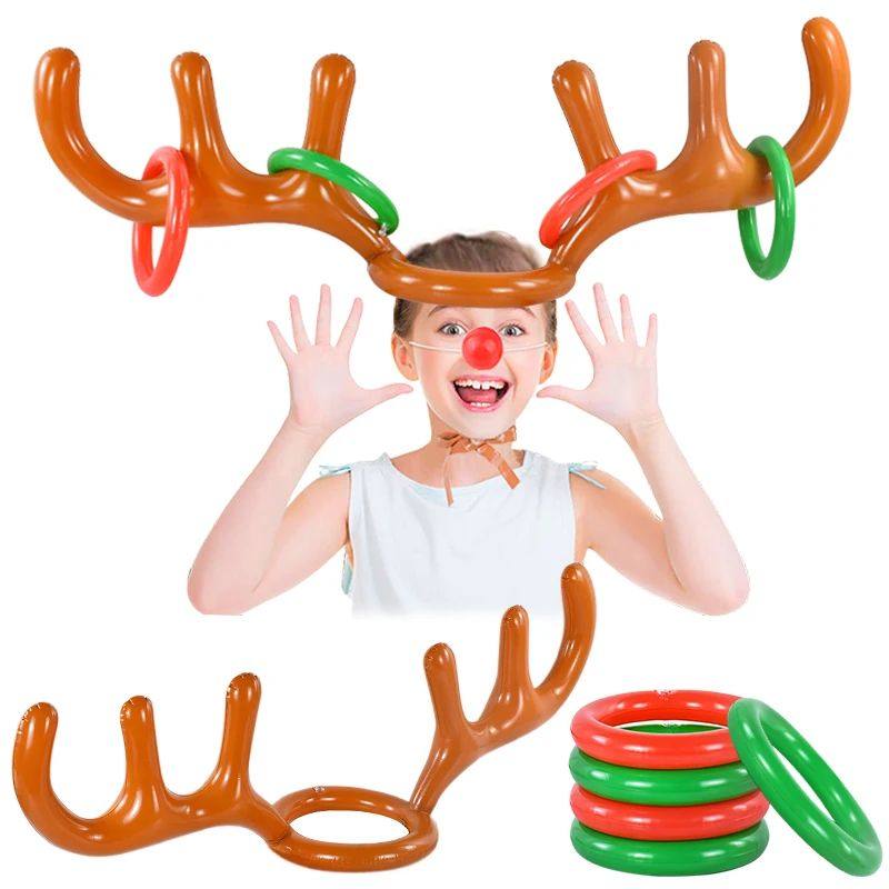 Christmas Inflatable Reindeer Antler Hat Ring Toss Funny Fam