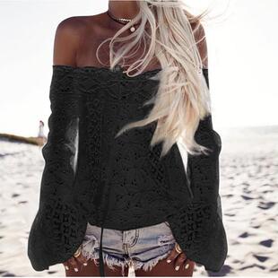 shoulder patchwork lace flared White tassel sleeve off top