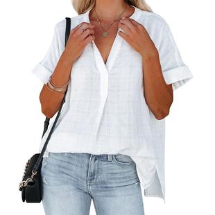 women pullover short sleeved thin Womens shirt neck loose